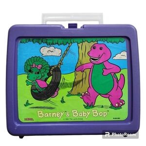 Vintage 90s Barney & Baby Bop Plastic Purple Thermos Lunch Box